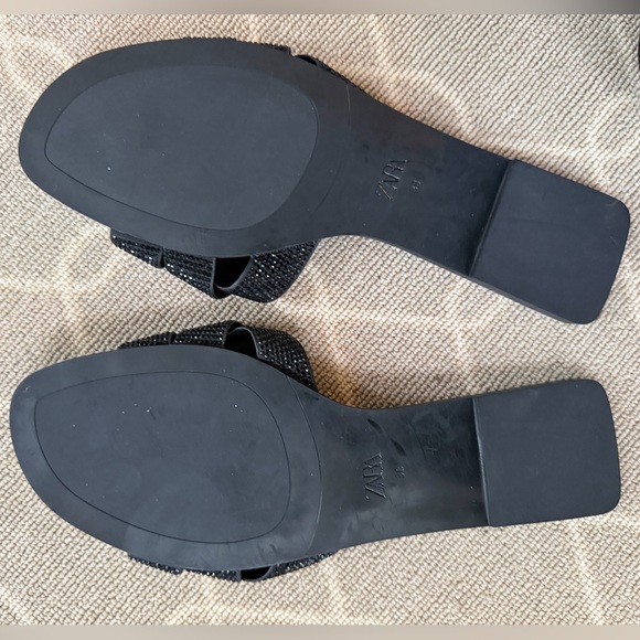 Zara Black Embellished Slide Sandals - Picture 3 of 3